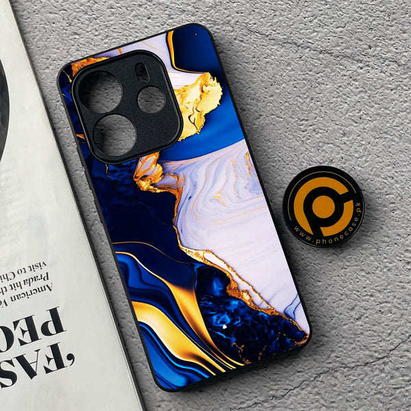 Xiaomi Redmi Note 14 - Blue Golden Marble - Premium Printed Glass soft Bumper Shock Proof Case