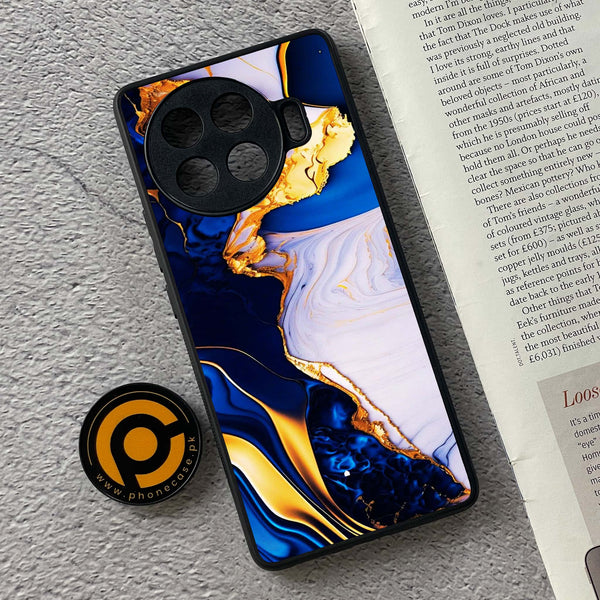 Tecno Spark 20 Pro Plus - Blue Golden Marble -  Premium Printed Metal soft Bumper shock Proof Case