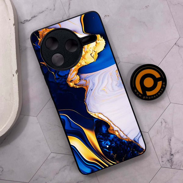 Xiaomi Poco F7 Pro 5G - Blue Golden Marble - Premium Metal Printed soft Bumper shock Proof Case