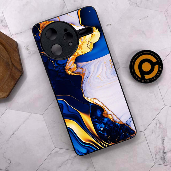 Xiaomi Poco F7 Ultra 5G - Blue Golden Marble - Premium Metal Printed soft Bumper shock Proof Case