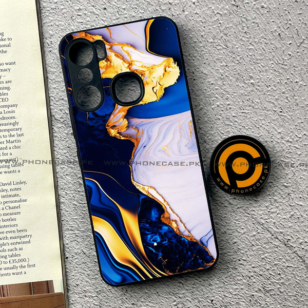 Infinix Hot 12 Pro - Blue Golden Marble - Premium Printed Metal soft Bumper shock Proof Case