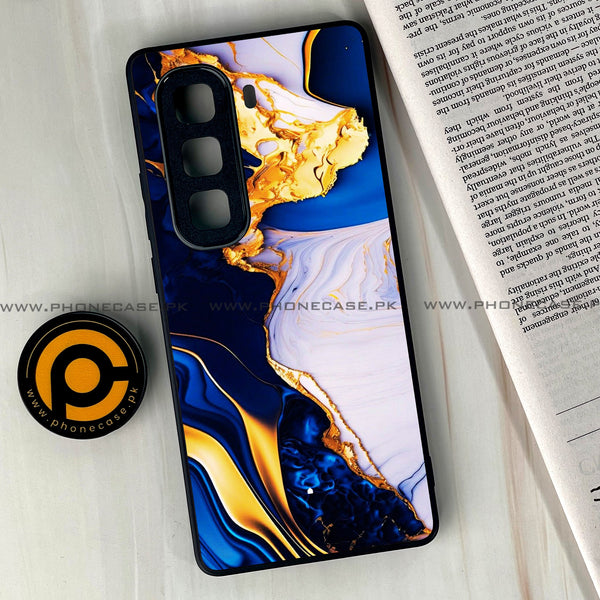Infinix Hot 60 Pro Plus - Blue Golden Marble - Premium Metal Printed soft Bumper shock Proof Case