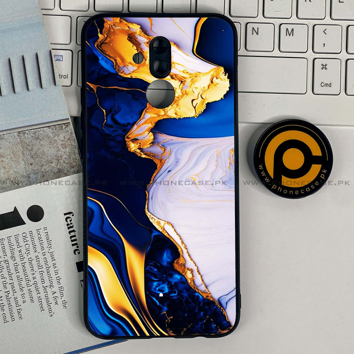 Huawei Mate 20 Lite - Blue Golden Marble - Premium Printed Glass soft Bumper shock Proof Case