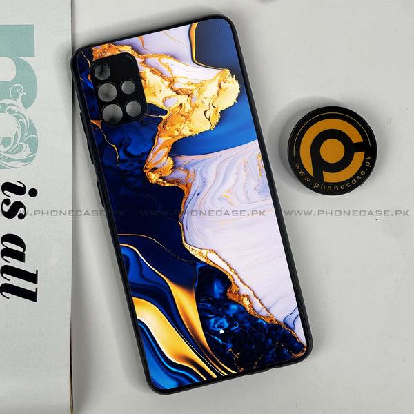 Samsung Galaxy A51 - Blue Golden Marble - Premium Printed Glass soft Bumper Shock Proof Case