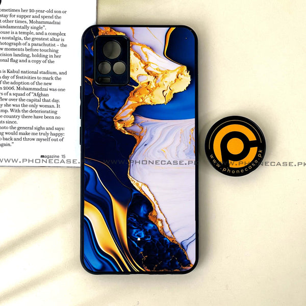 Vivo V20 - Blue Golden Marble - Premium Printed Glass soft Bumper Shock Proof Case