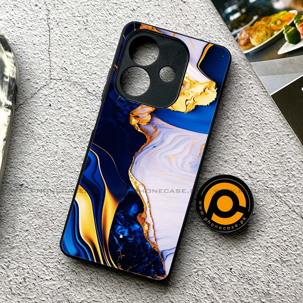 Oppo A5i - Blue Golden Marble - Premium Metal Printed soft Bumper shock Proof Case