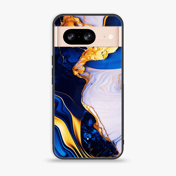 Google Pixel 8 - Blue Golden Marble - Premium Printed Glass soft Bumper Shock Proof Case