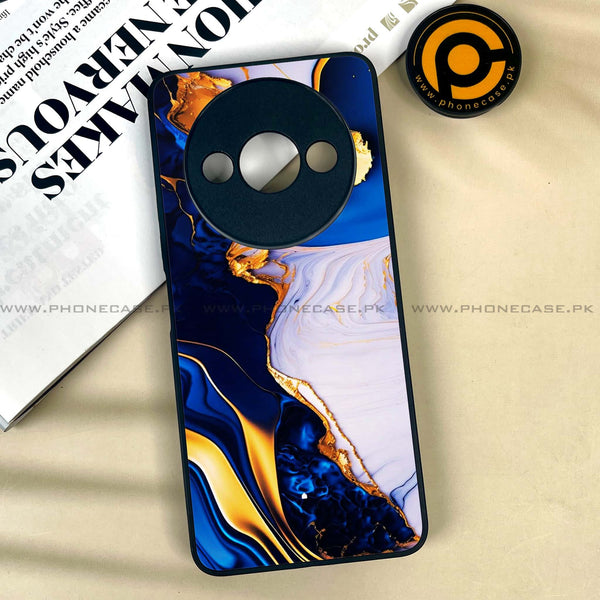 Xiaomi Redmi A3x - Blue Golden Marble -  Premium Printed Metal soft Bumper shock Proof Case