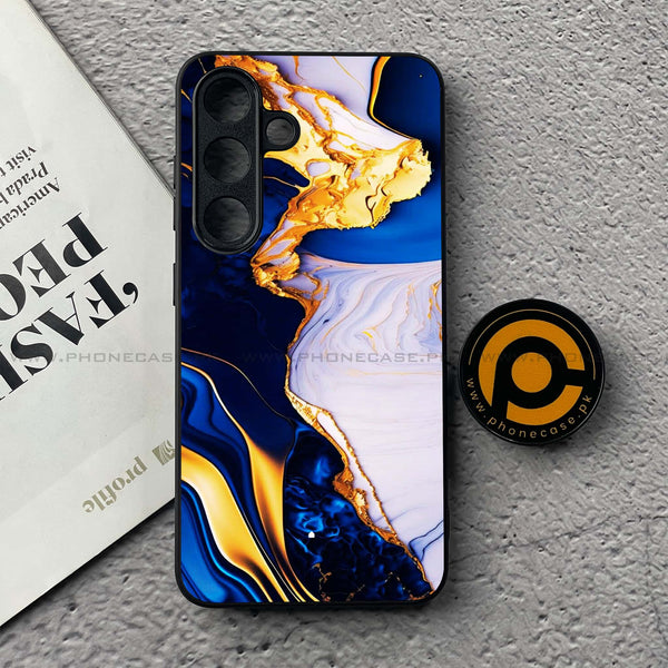 Samsung Galaxy S25 FE - Blue Golden Marble - Premium Metal Printed soft Bumper shock Proof Case