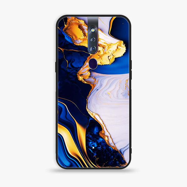 Oppo F11 Pro - Blue Golden Marble - Premium Printed Glass soft Bumper shock Proof Case