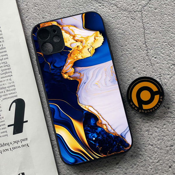 iPhone 11 - Blue Golden Marble - Premium Metal  Printed soft Bumper shock Proof Case