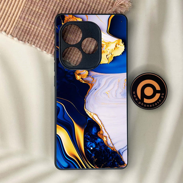 Realme GT 6 - Blue Golden Marble - Premium Metal Printed soft Bumper shock Proof Case