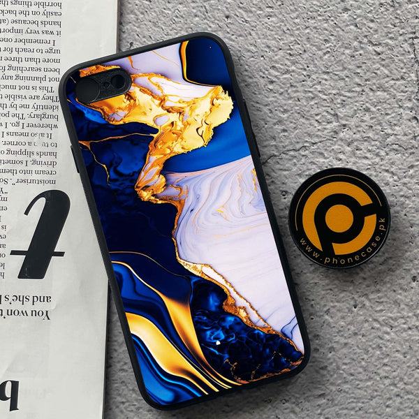 iPhone 7/8 - Blue Golden Marble - Premium Metal  Printed soft Bumper shock Proof Case