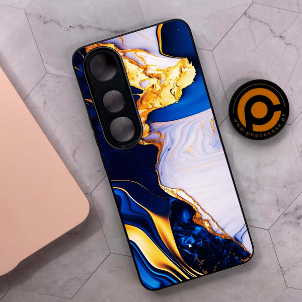 Vivo V50 Lite - Blue Golden Marble - Premium Metal Printed soft Bumper shock Proof Case