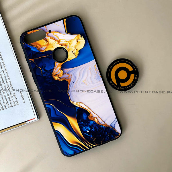 HUAWEI Y7 PRIME (2018) - Blue Golden Marble - Premium Printed Glass soft Bumper Shock Proof Case