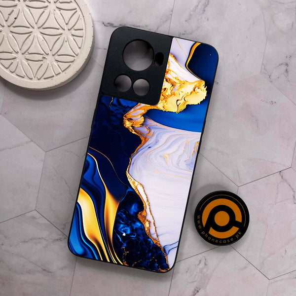 OnePlus 10R -  Blue Golden Marble  - Premium Metal Printed soft Bumper shock Proof Case