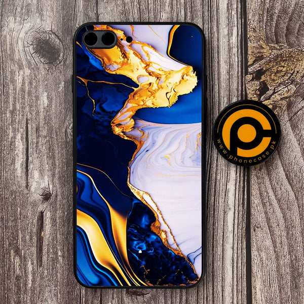 iPhone 7 Plus - Blue Golden Marble - Premium Metal Printed soft Bumper shock Proof Case
