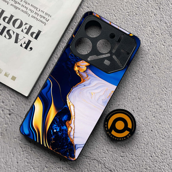 Tecno Pova 6 Neo - Blue Golden Marble - Premium Metal  Printed soft Bumper shock Proof Case