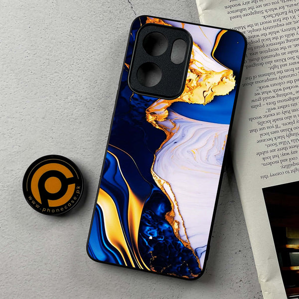 Oppo A5x - Blue Golden Marble - Premium Metal Printed Soft Bumper Shockproof Case