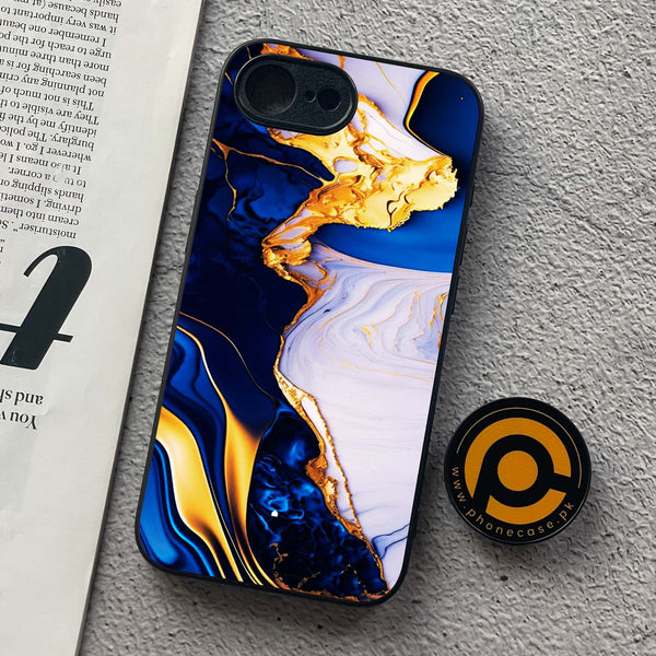 iPhone 16e - Blue Golden Marble - Premium Metal  Printed soft Bumper shock Proof Case