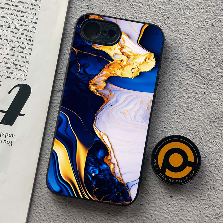 iPhone 16e - Blue Golden Marble - Premium Metal  Printed soft Bumper shock Proof Case