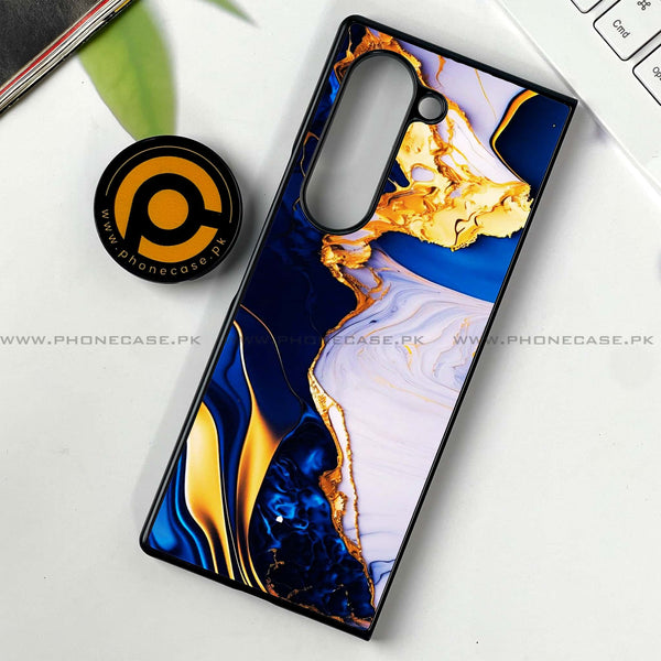 Samsung Galaxy Z Fold 6 - Blue Golden Marble -  Premium Printed Metal soft Bumper shock Proof Case