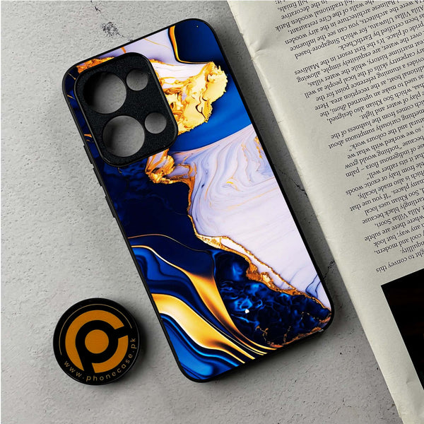 Oppo Reno 13 - Blue Golden Marble - Premium Metal Printed Soft Bumper Shockproof Case