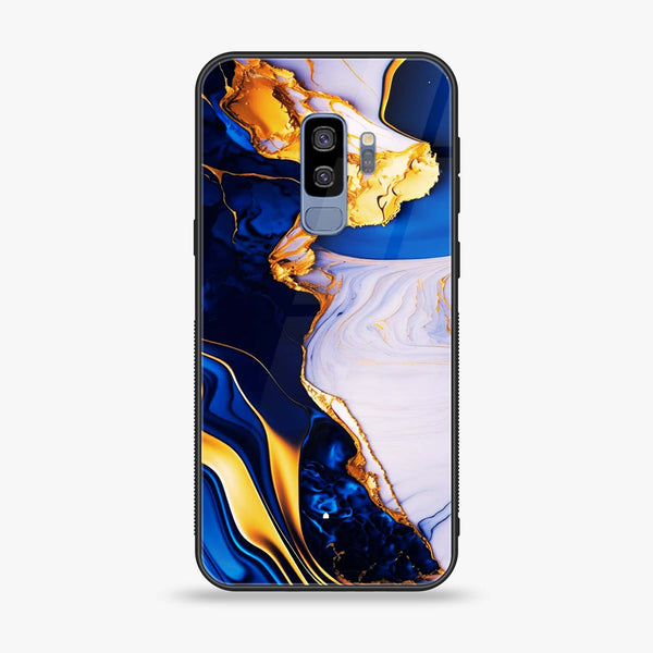 Samsung Galaxy S9 Plus - Blue Golden Marble - Premium Printed Glass soft Bumper Shock Proof Case