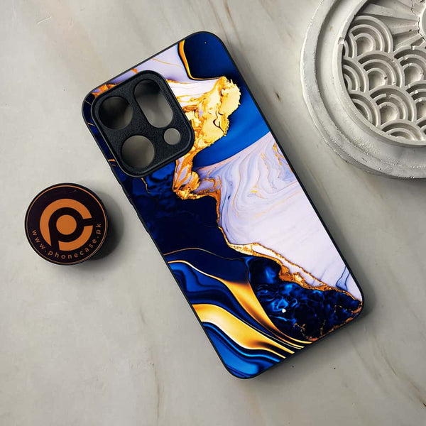 Oppo Reno 14 5G - Blue Golden Marble - Premium Metal Printed soft Bumper shock Proof Case