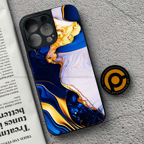 iPhone 15 Pro Max - Blue Golden Marble - Premium Metal Printed soft Bumper shock Proof Case