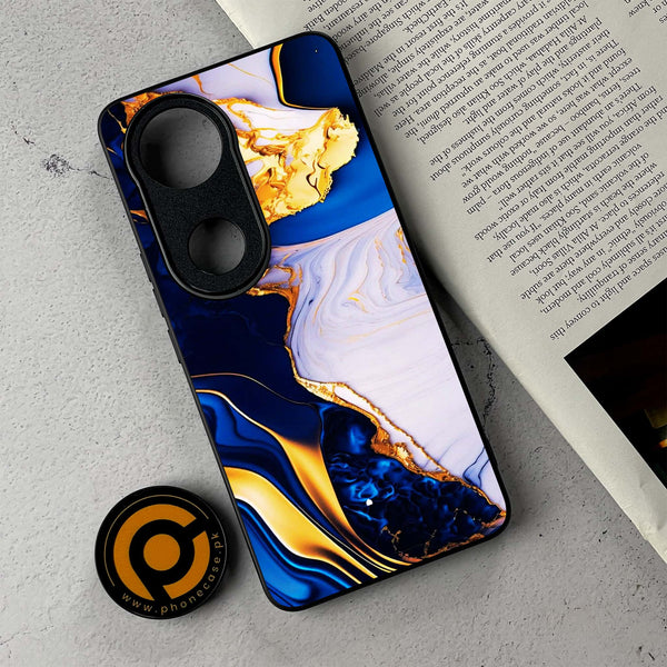 Vivo V50 - Blue Golden Marble - Premium Metal Printed Soft Bumper Shockproof Case