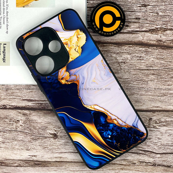 Xiaomi Redmi 13 - Blue Golden Marble -  Premium Printed Metal soft Bumper shock Proof Case CS-15722