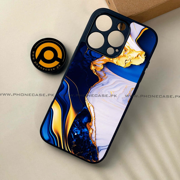 iPhone 16 Pro - Blue Golden Marble - Premium Printed Glass soft Bumper shock Proof Case