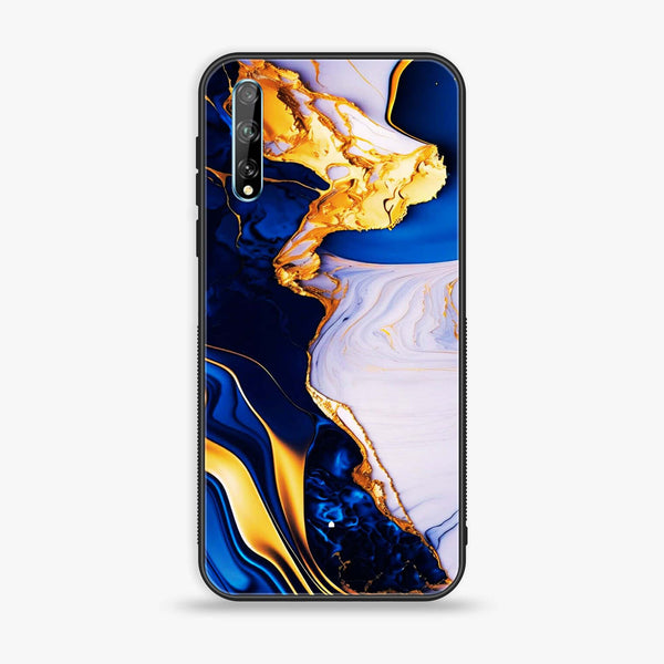 Huawei Y8p - Blue Golden Marble - Premium Printed Glass soft Bumper Shock Proof Case