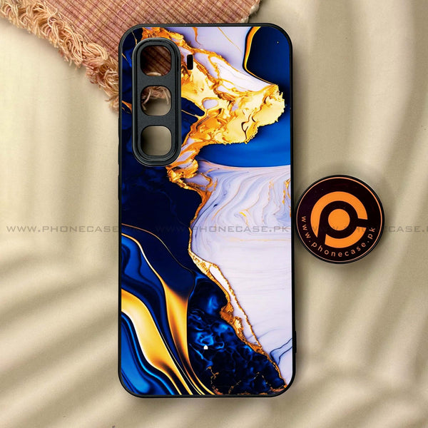 Infinix Hot 60 Pro - Blue Golden Marble - Premium Metal Printed soft Bumper shock Proof Case