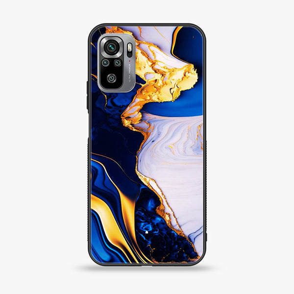 Xiaomi Redmi Note 10S - Blue Golden Marble - Premium Printed Glass soft Bumper shock Proof Case