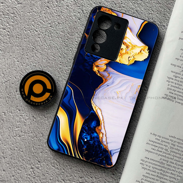 Infinix Note 12 G96 - Blue Golden Marble - Premium Printed Glass soft Bumper Shock Proof Case CS-30465