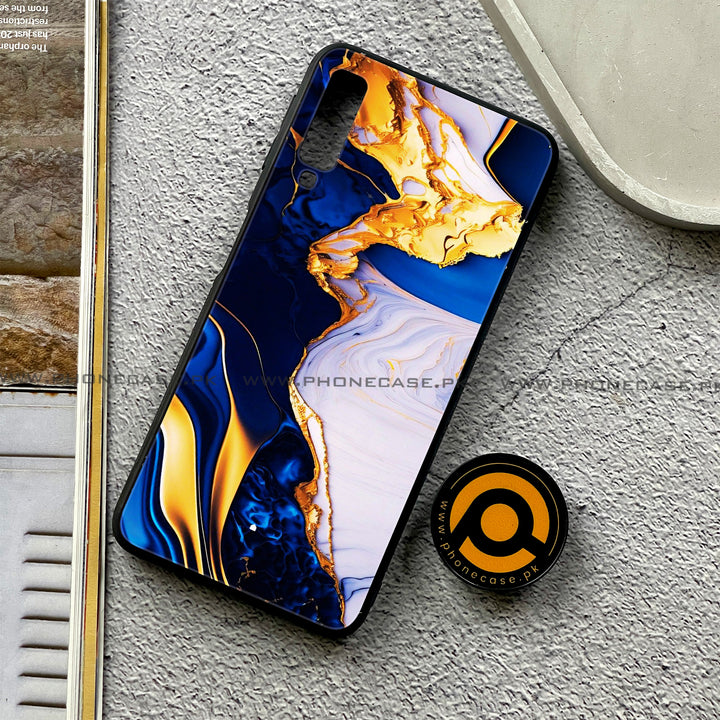 Galaxy A7 2018 - Blue Golden Marble - Premium Printed Metal soft Bumper shock Proof Case