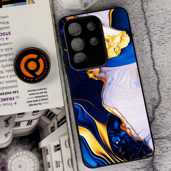 Vivo Y29 4G - Blue Golden Marble - Premium Metal Printed soft Bumper Shock Proof Case