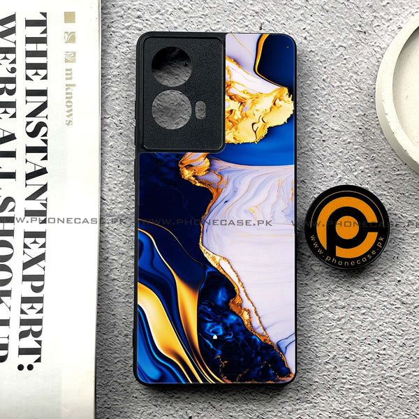 Moto G85 - Blue Golden Marble - Premium Printed Glass soft Bumper shock Proof Case