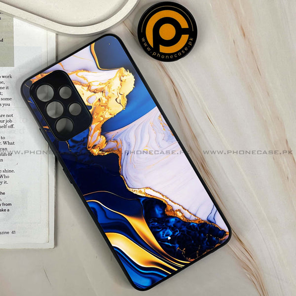Samsung Galaxy A32 - Blue Golden Marble - Premium Printed Glass soft Bumper shock Proof Case