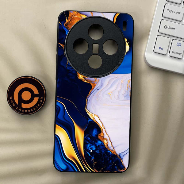 Vivo X200 - Blue Golden Marble - Premium Metal  Printed soft Bumper shock Proof Case