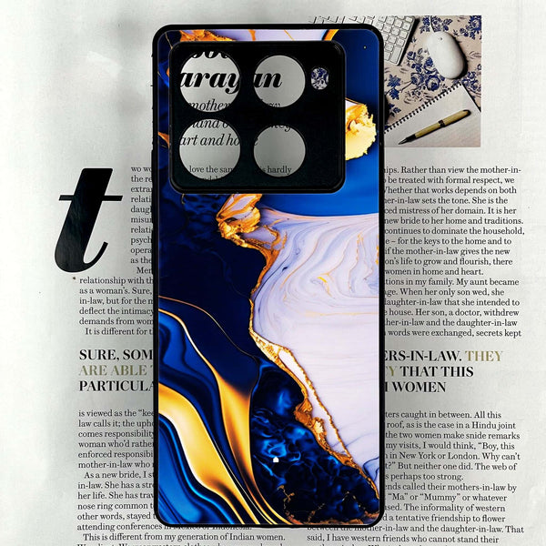 Infinix Note 40 Pro Plus - Blue Golden Marble - Premium Metal Printed soft Bumper shock Proof Case