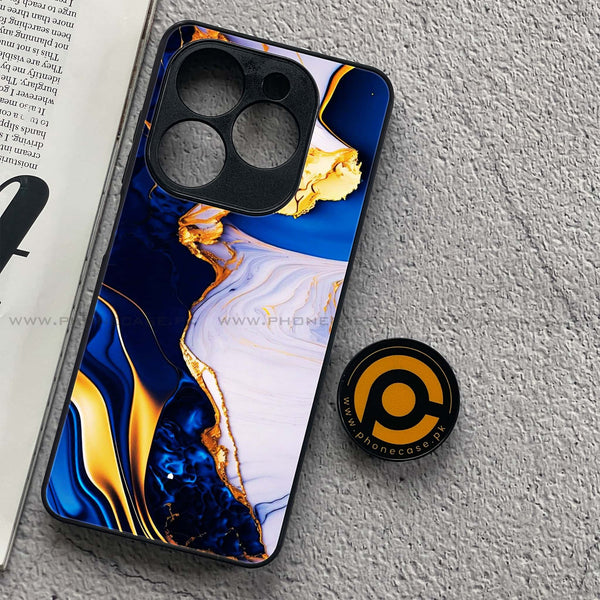 Infinix Hot 40i - Blue Golden Marble - Premium Metal Printed soft Bumper shock Proof Case CS-44640