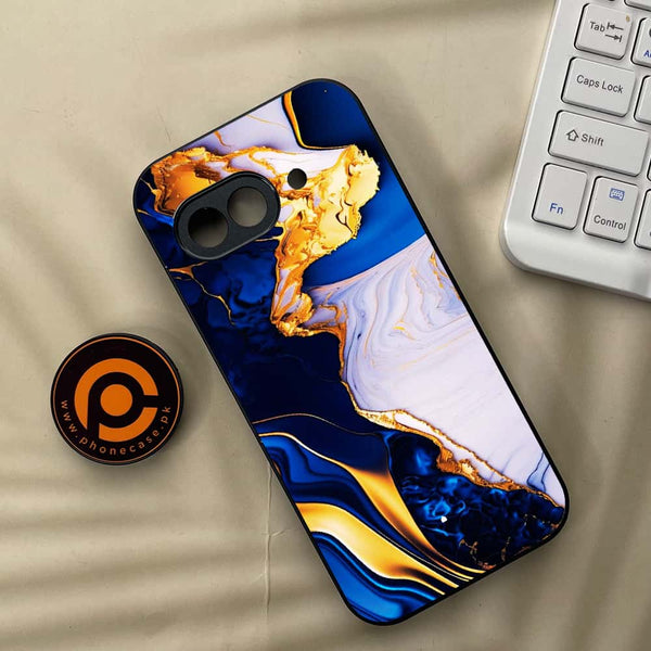 Google Pixel 9a - Blue Golden Marble - Premium Metal Printed soft Bumper Shock Proof Case