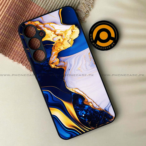 Samsung Galaxy A35 5G - Blue Golden Marble - Premium Metal Printed soft Bumper shock Proof Case CS-42218