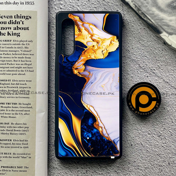 LG G9 - Blue Golden Marble - Premium Metal Printed soft Bumper shock Proof Case