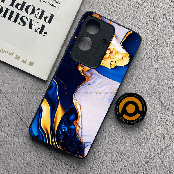 Realme Note 60x - Blue Golden Marble - Premium Metal  Printed soft Bumper shock Proof Case