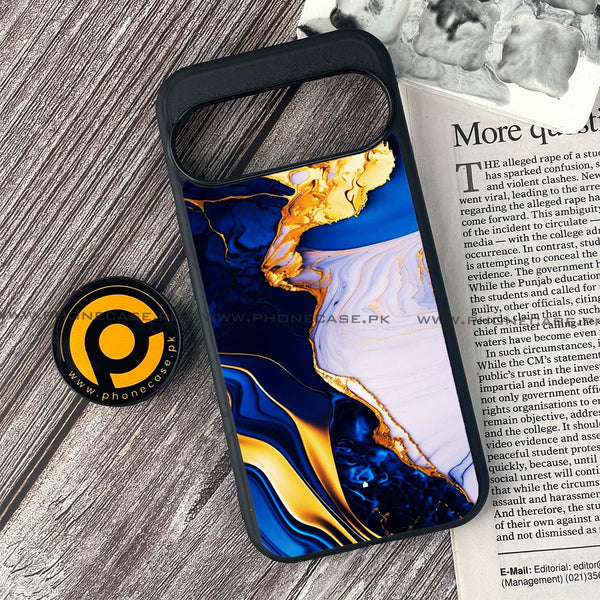 Google Pixel 9 Pro - Blue Golden Marble - Premium Printed Glass soft Bumper shock Proof Case