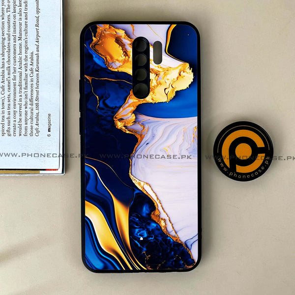 Xiaomi Redmi 9 - Blue Golden Marble - Premium Printed Glass soft Bumper Shock Proof Case